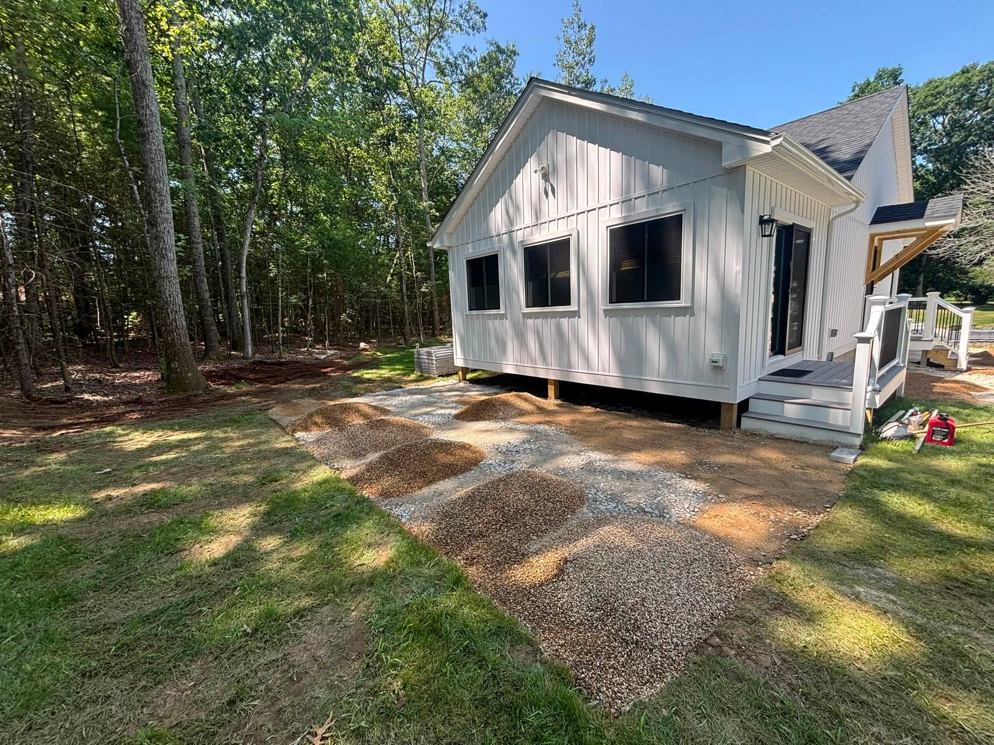 Compacted gravel base installation — Charlton patio